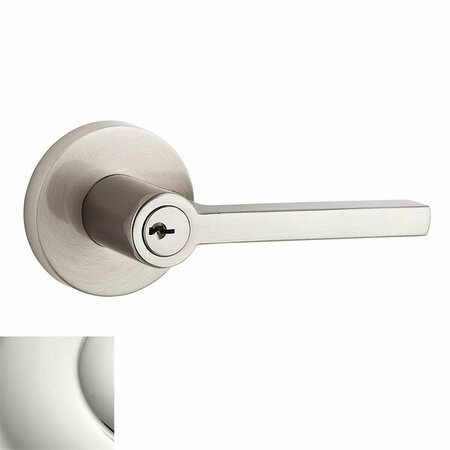 BALDWIN Square Lever Non Handed Keyed Entry with Contemporary Round Rose, Polished Nickel EN.SQU.R.CRR.141